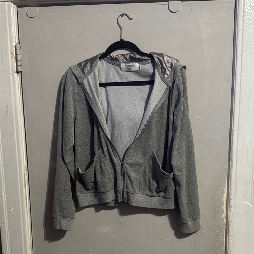 Gray Zip-Up Hoodie Jacket with Casual Fit